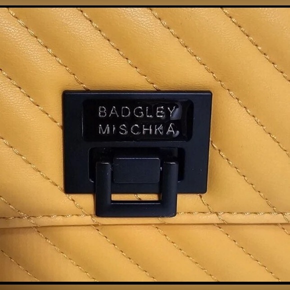 Badgley Mischka Crossbody Handbag Quilted Front Yellow NWT - Picture 9 of 13